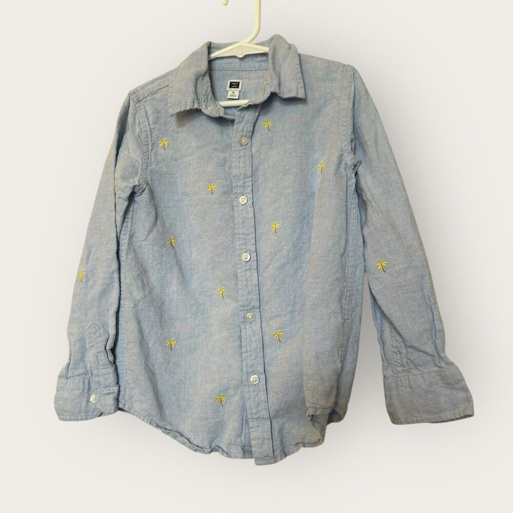 janie and jack boys size 6 Button Down Shirt  Chambray Blue Embroidered Bananas
